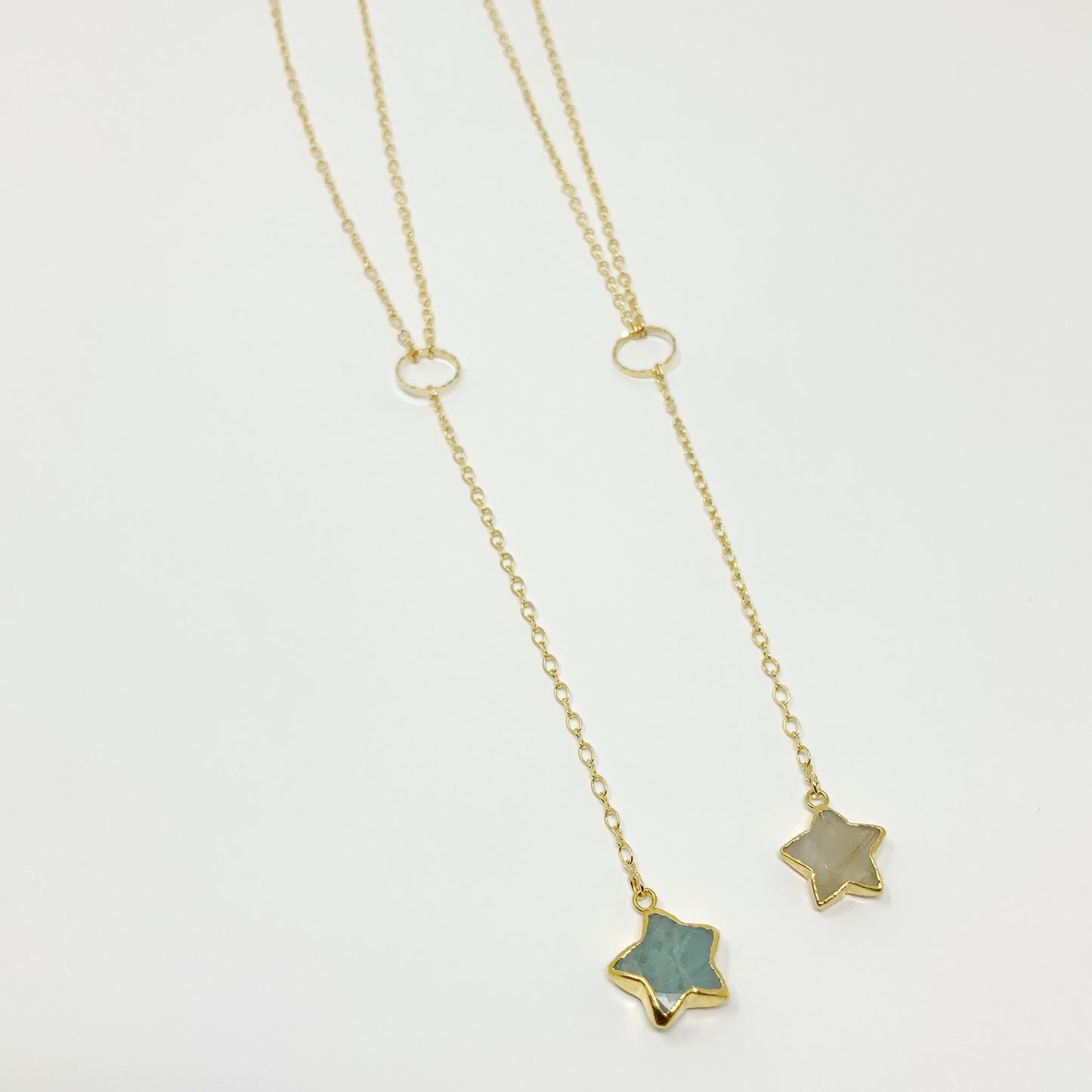 Star necklace, crystal necklace, healing star necklace, lariat necklace, Goldfilled necklace, handmade necklace, circle and star necklace